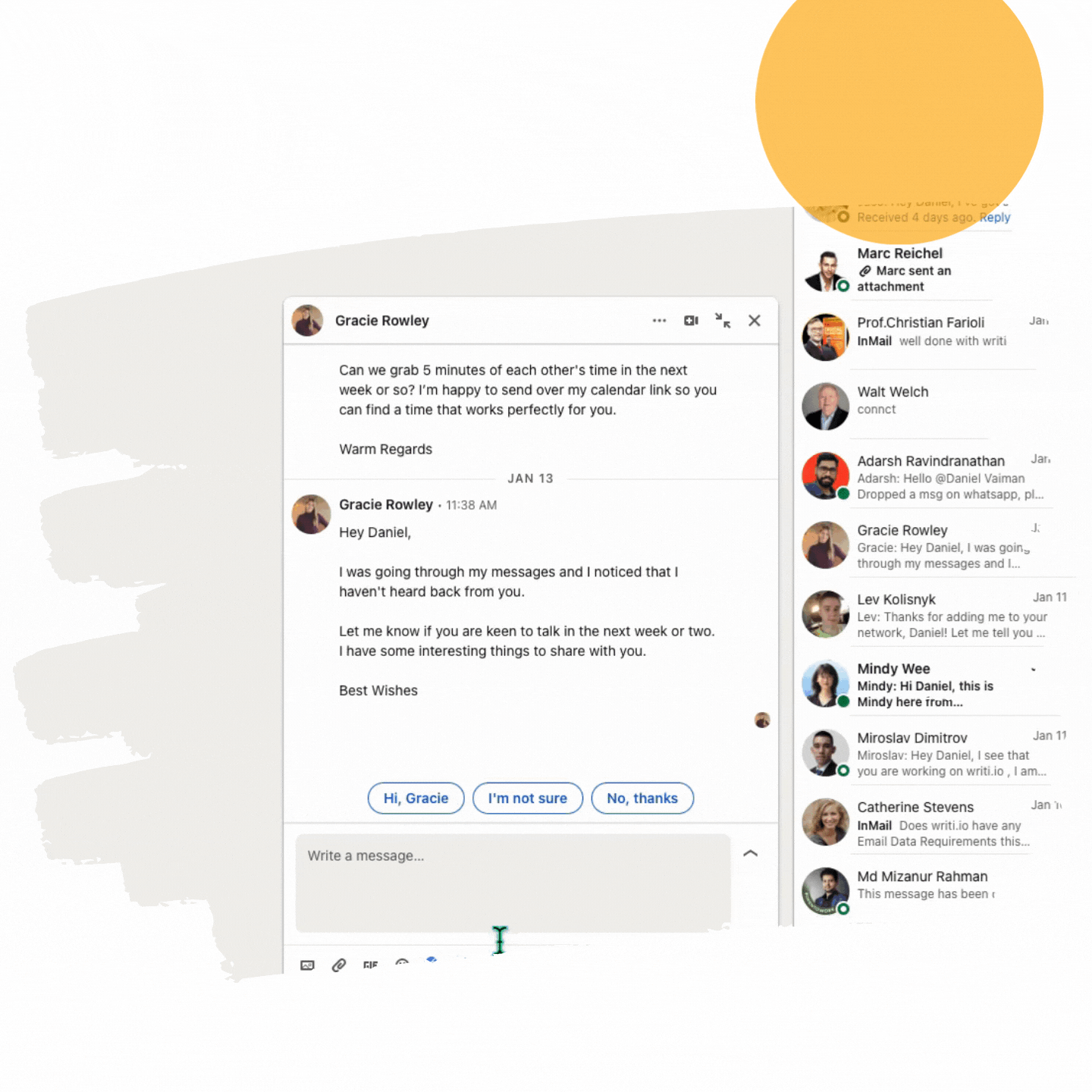 LinkedIn chat response GIF.
