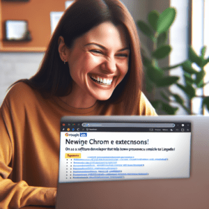 A lady is looking for a job as a software dev on LinkedIN. she is trying to grow his LinkedIn presence with the ultimate guide to Chrome extensions. she is happy