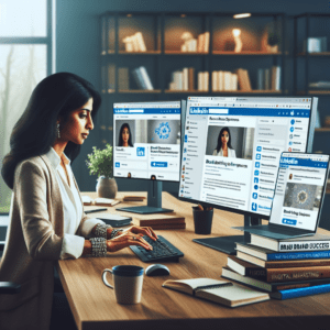 A professional working on Building your online presence on LinkedIn with mastery strategies for brand success.