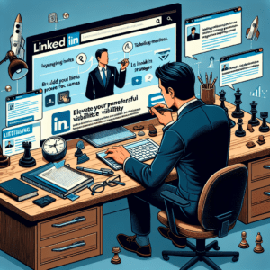 A professional working on elevating his LinkedIn visibility with powerful strategies for dominating his professional presence.